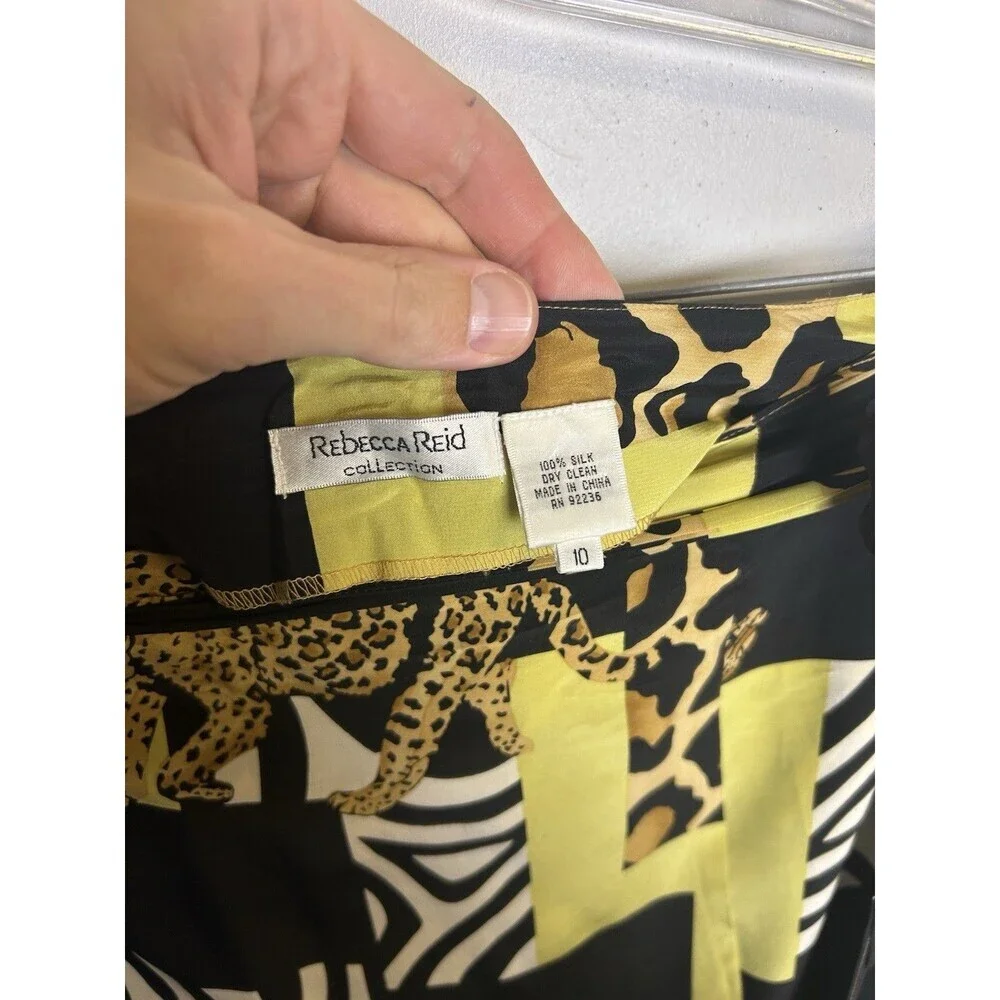 Rebecca Reid Vintage Silk Midi Wrap Skirt Cheetah Novelty Print‎ Size 10 Artsy